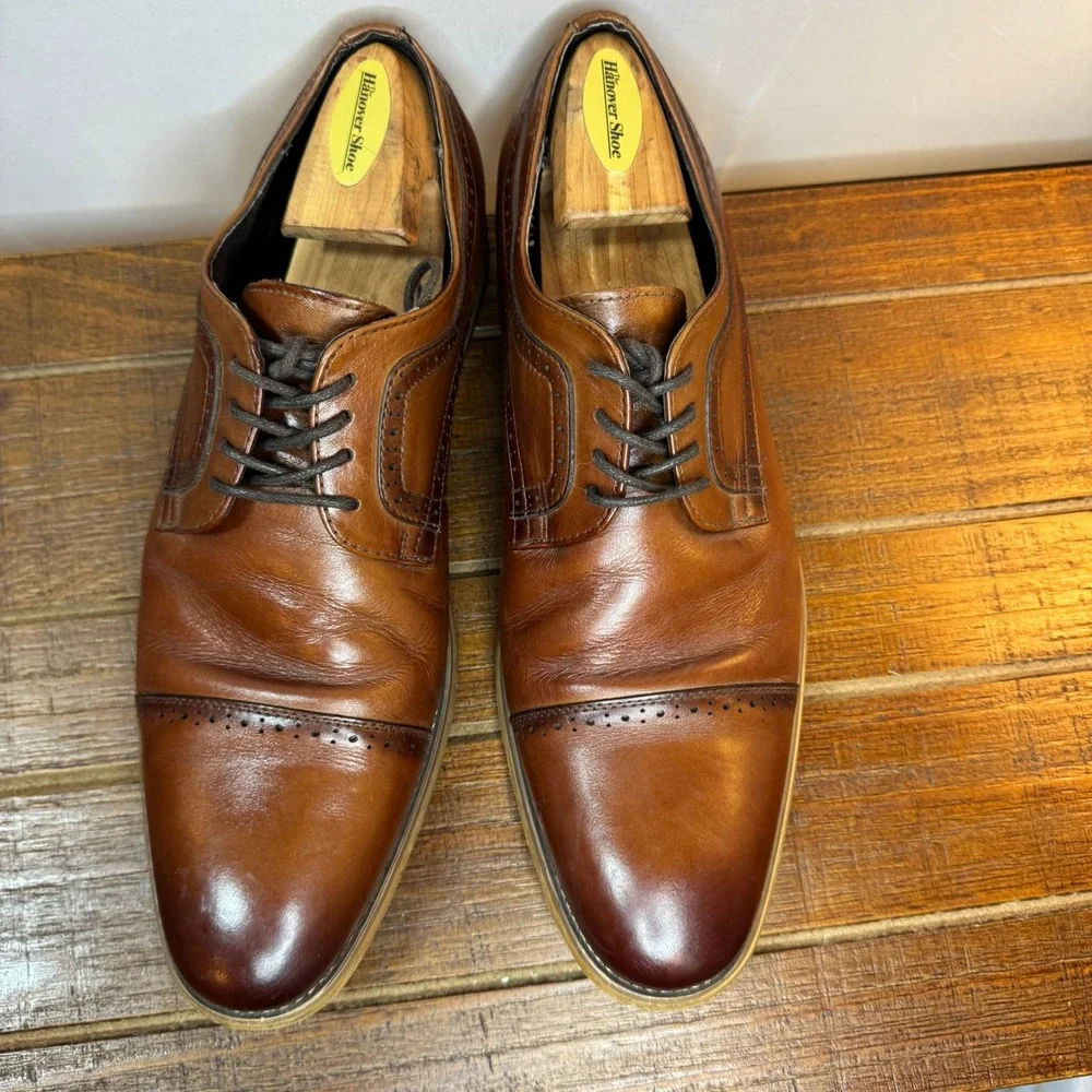 Stacy Adams Mens Brown Leather Cap Toe‎ Oxford Dress Shoes Size 10 M